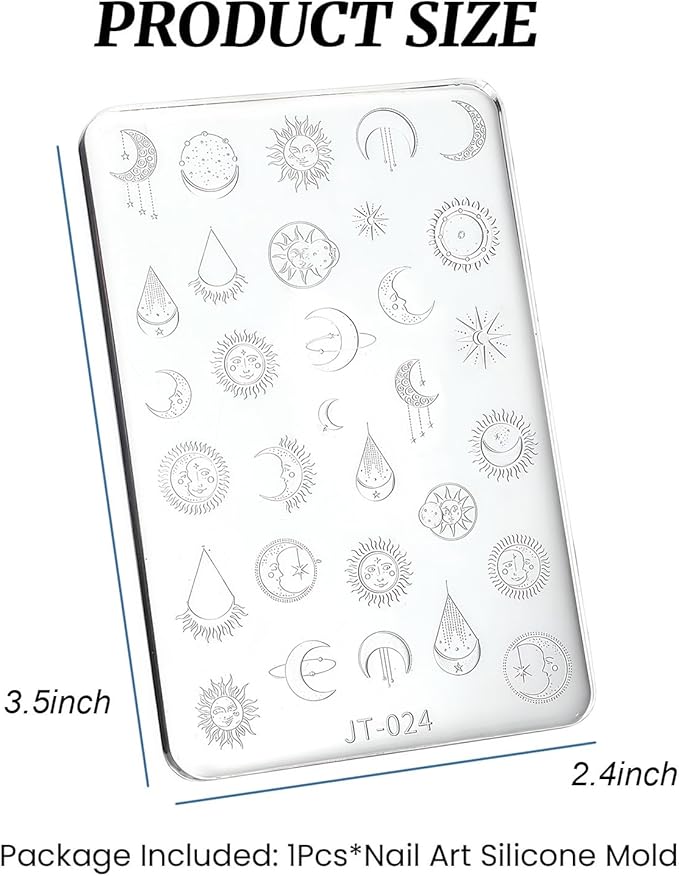 Nail Art Silicone Template, Sun and Moon Nail Decoration Silicone 3D Nail Art Carving Templates for Precise Embossed Pattern, Nail Tools Nail Charms for Acrylic Nail DIY Craft