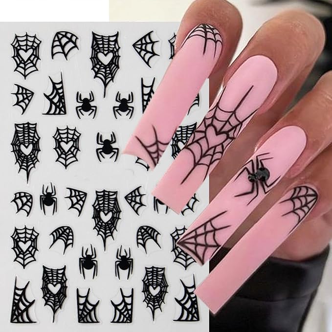 5 Sheets Halloween Nails Stickers Spider Wed Nails Art Stickers 3D Self-Adhesive Supplies Nail Decal with Spider Bat Love Design Nail Sticker for Nail Art Women's DIY Decoration