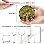 Drink Coasters with Holder Stand Set of 6, Tree of Life Vintage Pu Leather - Image 3