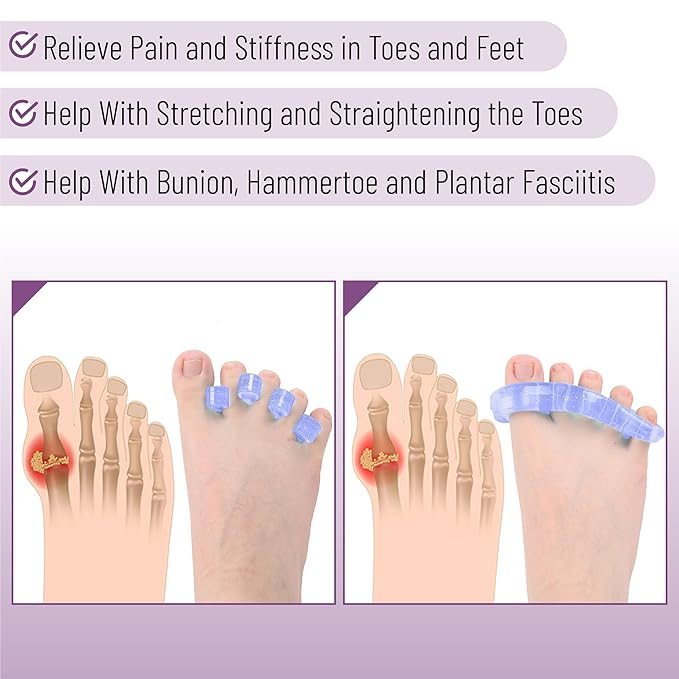 Dr. JK- ToePal Gel Toe Separator, 4 Pairs, Toe Spacers, Bunion Corrector, Blue & Purple, Christmas Gifts