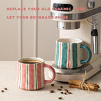 Striped Ceramic Coffee Mugs Set of 2, Tea & Cocoa, 12oz Dishwasher & Microwave - Image 8