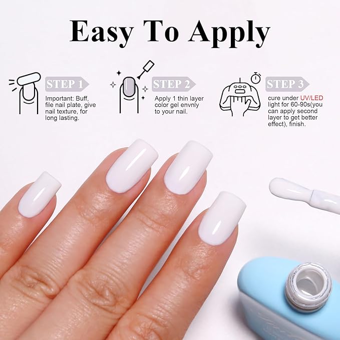 Imtiti White Gel Polish, One Step LED U V Gel Polish Nail Art Starter Manicure Salon for Women Girls 0.3 Fl Oz