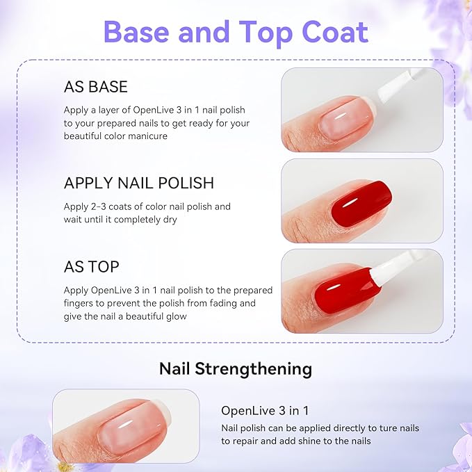 Perfume Nail Strengthener 3 IN 1 Quick Dry Nail Polish Strong Repairs Damaged Nail Hardener Long Lasting Shine for Nail 16.5ml