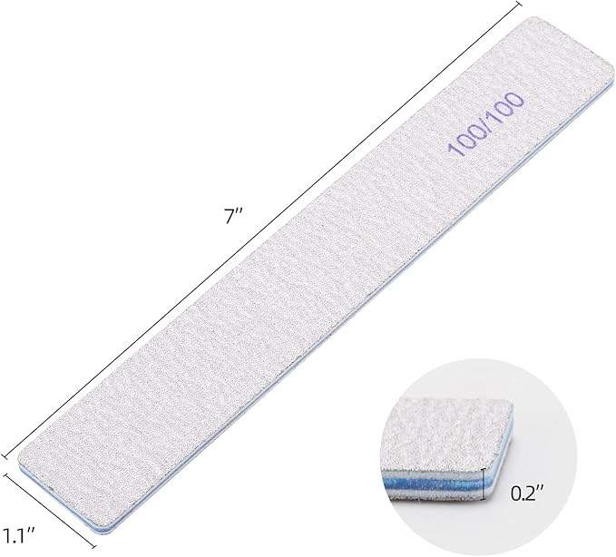 100 Pieces Rectangle Nail Files 100/100 Grit, Reusable Nail Buffers Double Sided Emery Boards Fingernail Files for Acrylic Nails and Natural Nails