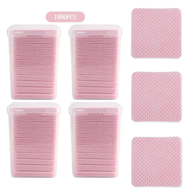 800 PCS Lint Free Nail Wipes Eyelash Extension Glue Wipes Absorbent Soft Super Non-Woven Fabric Lash Glue Wipes Nail Polish Remover Wipes for Lash Extension Supplies（Pink