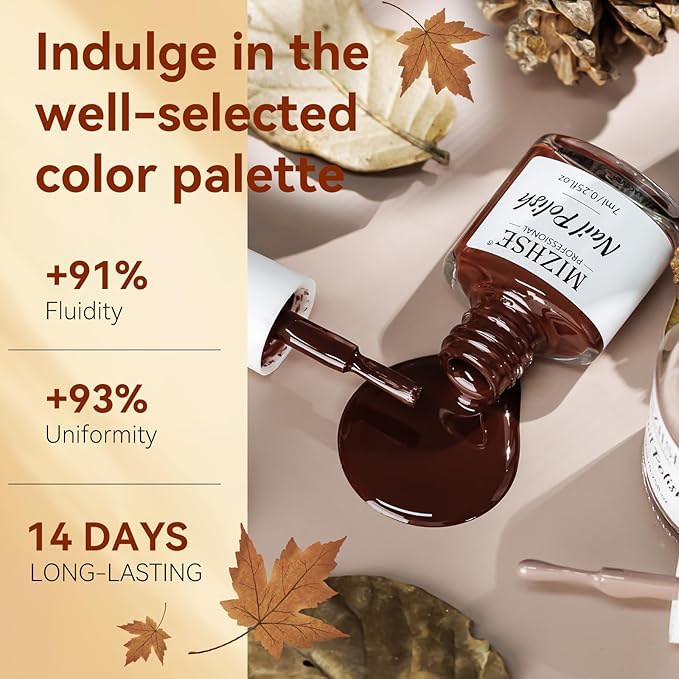 MIZHSE Quick Dry Brown Nail Polish, 6 Colors White Khaki Glitter Fall Winter Nail Polish Set Coffee Chocolate Collection Nail Lacquer Manicure DIY Nail Art Salon Home Gift for Women Girl