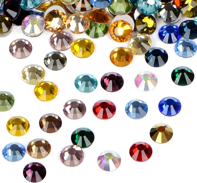 2880PCS Art Nail Rhinestones Non Hotfix Glue Fix Round Crystals Glass Flatback for DIY Jewelry Making with one Picking Pen (ss6 2880pcs, Mix)