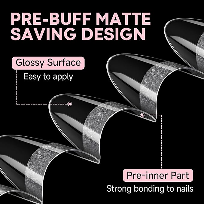 UNA GELLA Almond Shape Nail Tips Half Cover 216pcs Medium Almond Gel Nail Tips Pre-buff Matte Soft Gel Acrylic Press On Nails Easier Nail Extentions Art Salon 12 Sizes