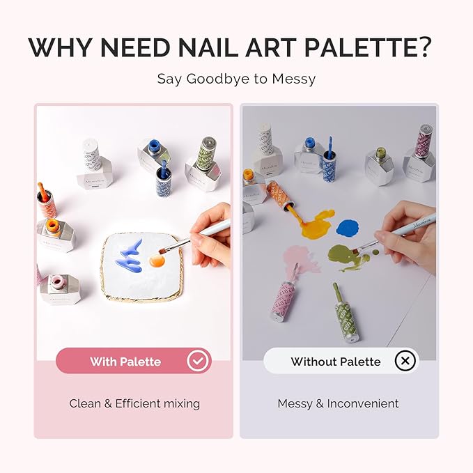 MelodySusie 1PC Square Shape Resin Nail Art Palette, Professional Color Mixing Board for Gel Polish, Acrylics, Pigment Blending, Salon and DIY Makeup Artist Tool, White