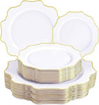 50PCS White and Gold Plastic Plates by WDF