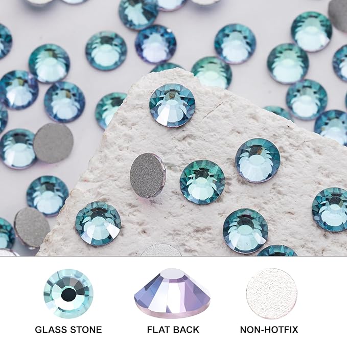 Novani 3000 Pieces Flatback Rhinestones Glass Round Gems Teal Volcano Crystals for Nail Art DIY Crafts Clothes Shoes,SS6,1.9-2.0mm