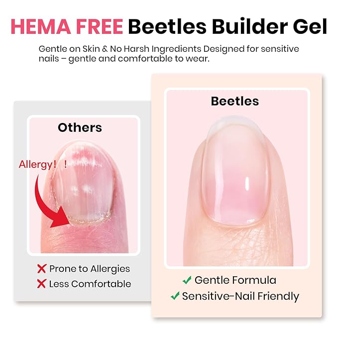 Beetles Builder Gel Set HEMA Free-Blush Whisper 4 Color 7 in 1 Nail Thickening Strengthening Building Apex with Base & Top Coat for Beginner DIY Salon at Home,Nude Builder Nail Gel,UV & LED Lamp Cured