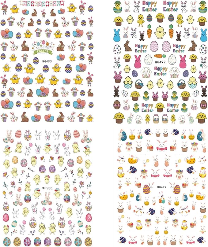 Easter Nail Stickers Rabbit Decals Cute Cartoon Bunny Eggs Chicks Stickers for Women Girls Nail Art Decorations Manicure Finger Tip Decor 10sheets 3D Self-Adhesive Decals