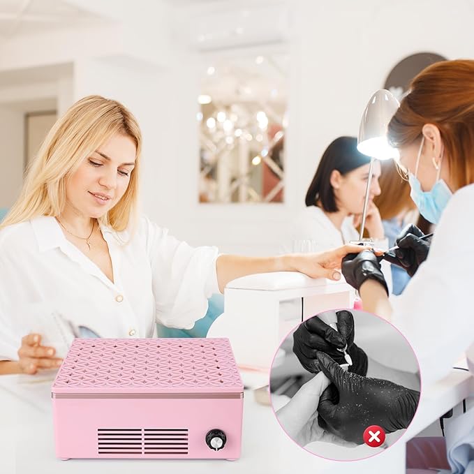 Nail Dust Collector Dust Collector Machine Reusable Filter & Powerful 120W (Pink, Adjustable Speed Version)