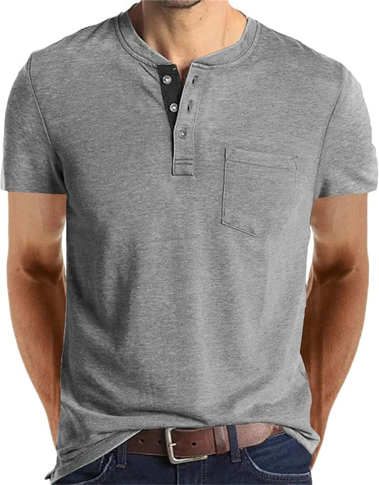 Lexiart Mens Fashion Henley Shirts Long Sleeve Button Cotton T-Shirt with Pocket