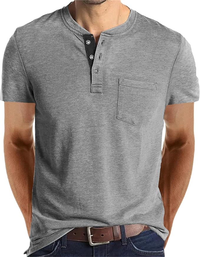 Lexiart Mens Fashion Henley Shirts Long Sleeve Button Cotton T-Shirt with Pocket
