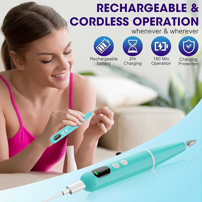 Electric Cordless Nail Drill, Super Lightweight Electric Nail File, Professional Manicure Pedicure Kit with 9 Speed & LCD Display, Nail Grinder for Thick Toenail Cuticle Women Men Baby Pets