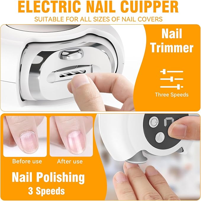3 in 1 Electric Nail Clipper, Portable Electric Toenail Clippers for Seniors with Led Light, 3 Speed Automatic Electric Nail Trimmer, Rechargeable Fingernail Clipper Electric Polishing for Women Men