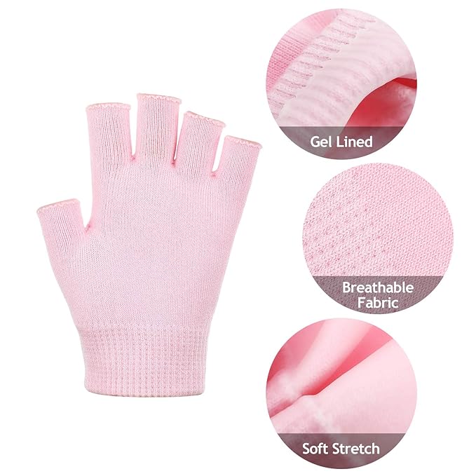 2 Pairs Fingerless Moisturizing Gloves Fingerless Gloves for Women Cotton Soft Moisturizing Eczema for Dry Rough and Cracked Hands Repair Arthritis Hand Typing for Men and Women(Pink and Black)