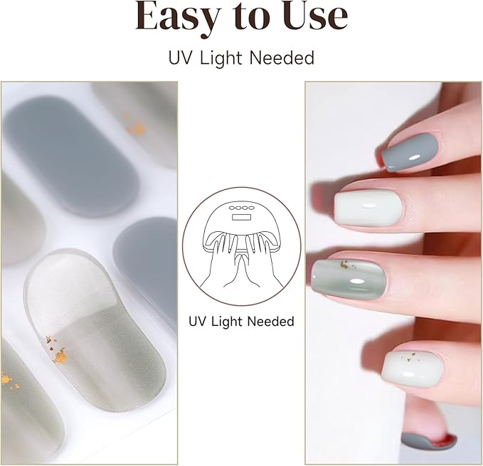 Semi Cured Gel Nail Strips | 28 pcs Gel Nails Strips for Women Work with Any UV Lamp, UV Nail Stickers for Women Home DIY Nails Art (Serene Forest)