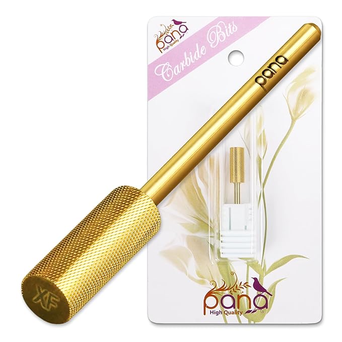 PANA Flat Top Small Barrel 3/32" Shank Size - (Gold, Extra Fine Grit) - Fast remove Acrylic or Hard Gel Nail Drill Bit for Manicure Pedicure Salon Professional or Beginner