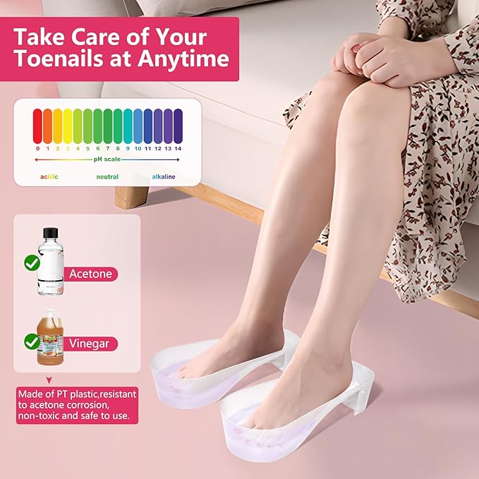 Toe Nail Soaking Bowl Acetone Proof: 1Pair Soak Off Dip Powder Gel Polish Remover - Manicure Bowl for Toenails Soaking with Cuticle Pusher, Cuticle Peeler, Nail File Buffer (Clear)