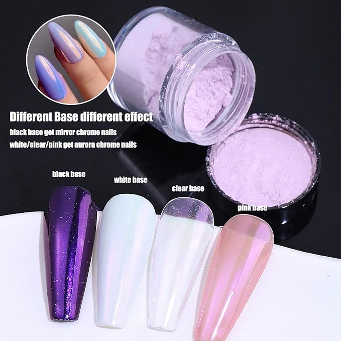 Pearl Chrome Nail Powder Kit 10 Boxes 10g Unicorn Mermaid Chrome Powder for Nails Art Decoration Iridescent Aurora Nail Glitter for Gel Polish DIY Summer Rubbing Dust for Home DIY Nail Salon Manicure