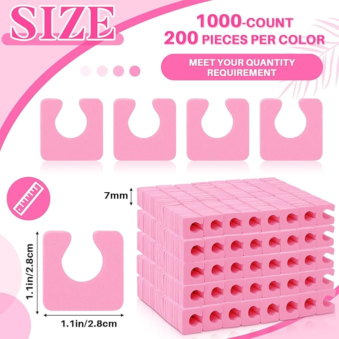 Mumufy 1000 Pcs Individual Toe Separators Bulk Soft Foam Comfortable Pedicure Toe Separators Dividers for Women Men Art Manicure Feet Nail Polish Painting Spa(Pink)