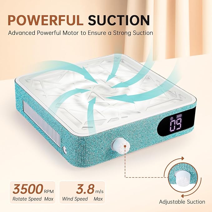 Nail Dust Collector, Cordless Dust Collector Nail Tech, Powerful Vacuum Fan Vent Dust Collector Extractor Dust Suction Machine for Acrylic Nails Polishing, Nail Salon, Lake Blue
