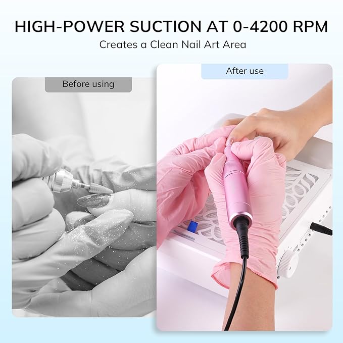 Lavinda Nail Dust Collector, Efficient Nail Dust Vacuum with Washable Filter, Ideal for Acrylic Nail Art, Polishing, Manicure & Pedicure in Salons and Home Use
