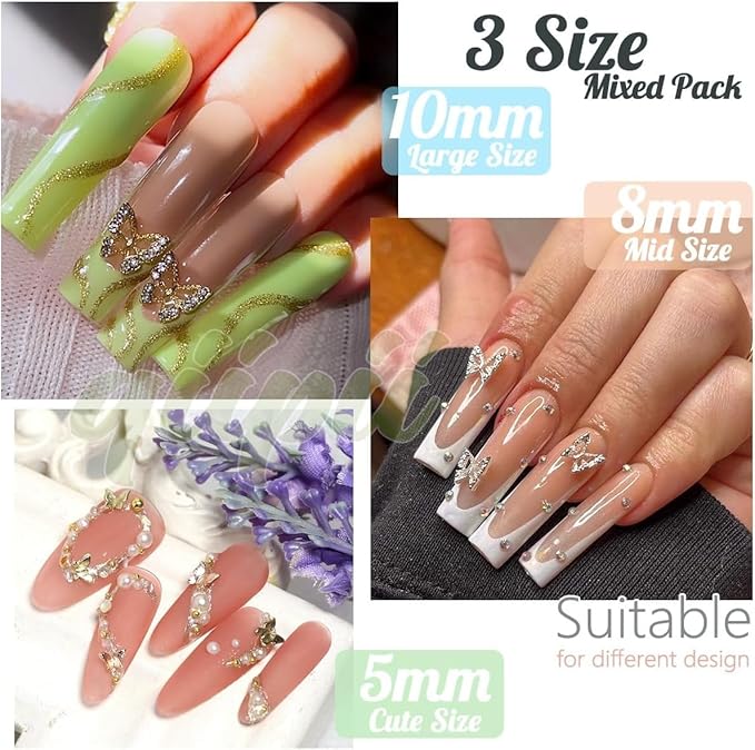 Butterfly Nail Charms, 52pcs 3D Silver Butterfly Charms for Acrylic Nails, 12 Butterflies Nail Rhinestones Gems Charms +40 Alloy Studs, Nail Art Crystals Diamonds Decor Supplies for Nails DIY