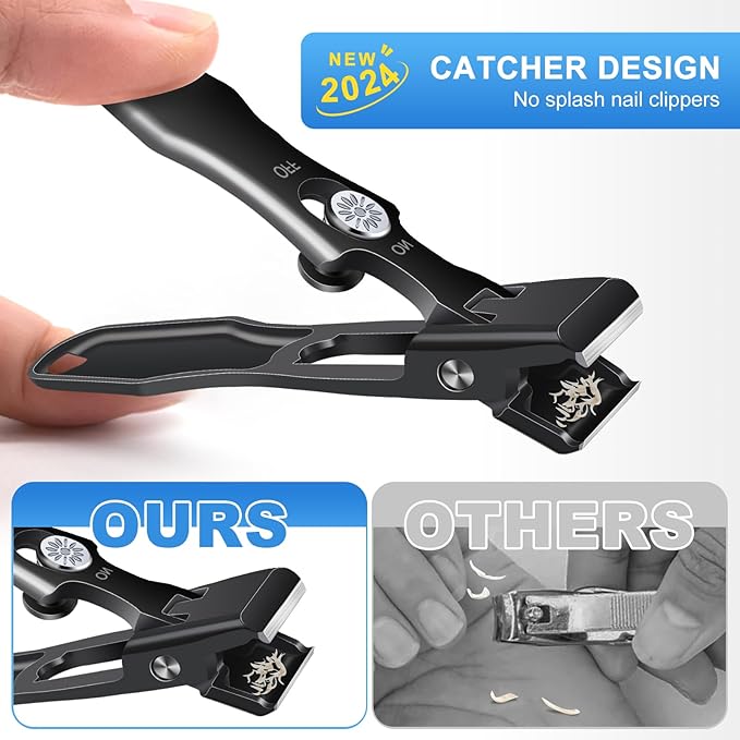 German Nail Clippers for Men Thick Nails,Upgrade Straight Toenail Clippers for Seniors with Wide Opening,Large Heavy Duty No Splash Ingrown Fingernail Clipper Nail Cutter with Catcher