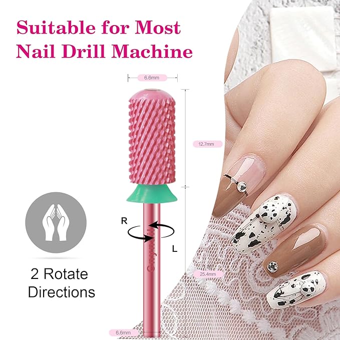 3/32" Large Barrel Smooth Round Top Tungsten Carbide Nail Drill Bit Safety for Gel & Acrylic Removal 2-Way Rotating Efile Tip Professional Salon Electric File Accessory (C Grit, Rose Red)