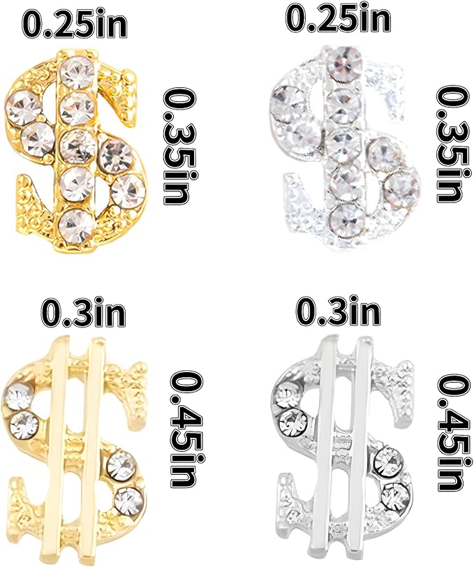 32 Pcs Money Dollar Nail Charms 3D Silver Money Dollar Nail Rhinestone Shiny Gold Dollar Nail Art Gems Alloy Design for Women and Girls Nail Decoration for DIY Acrylic Nails, Namrec-22