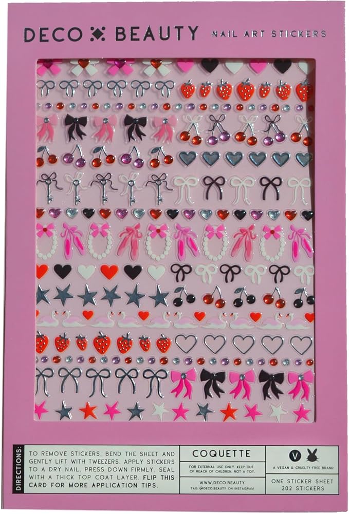 Deco Beauty Coquette Nail Stickers - Lightweight & Easy-to-Apply Nail Art with Cute & Trendy Designs - Durable & Long-Lasting Nail Stickers for Women, Ideal for DIY Manicures