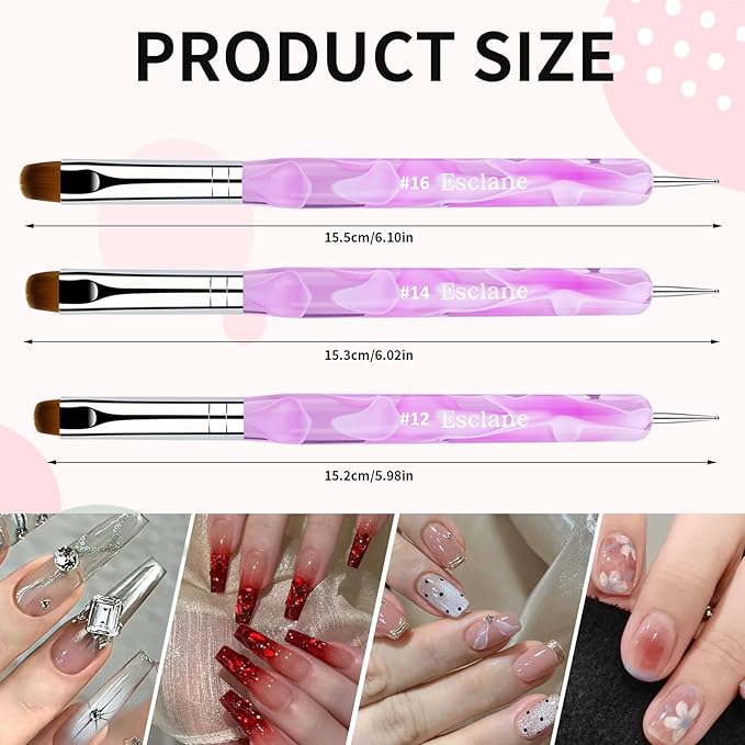 French Manicure Brush, Esclane 2 Way French Nail Brush with Dotting Tool for Manicure Cuticle Clean Up Nail Art Design, French Tip Brush(Purple, #12)