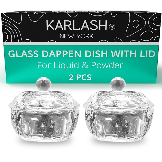 Karlash Nail Art Acrylic Liquid Powder Dappen Dish With Lid Clear Glass Crystal Cup Glassware Tools Glass Dappen Dish Nail Crystal Bowl Glass… (Pack of 2)