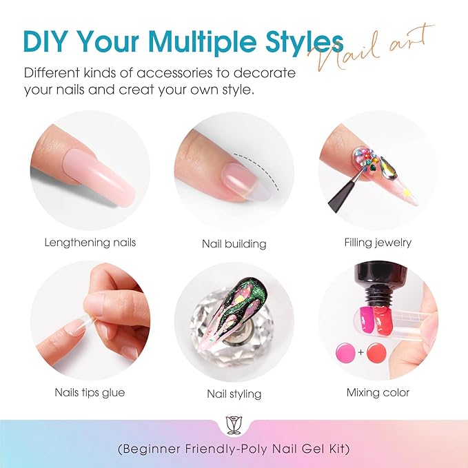ROSALIND 20 Colors Poly Nail Gel Kit with Mini Nail Lamp Glitter Poly Nail Gel Kit Collection with Tools Clear All Seasons Classic Colors Halloween Starter Kit