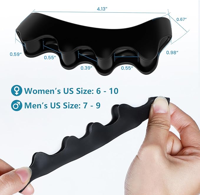 Gel Toe Separators for Toe Alignment - Silicone Toe Spacers for Bunions - Toe Spreaders for Straightening Overlapping Toes - Big Toe Corrector for Women & Men (4 Pairs, Black)