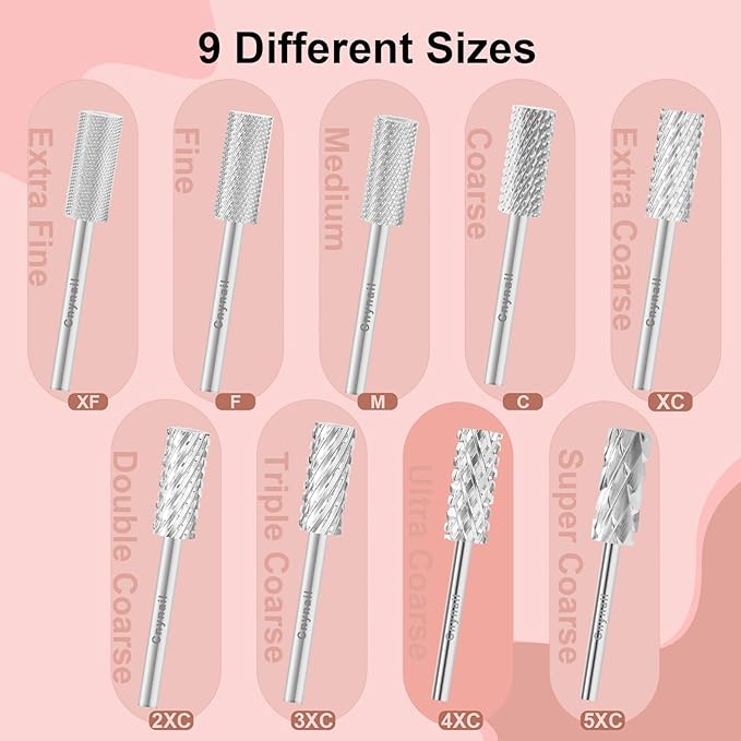 3/32" 5.35MM Small Barrel Flat Top Bit Tungsten Carbide Nail Drill Bit Safety Bit for Gel & Acrylic Removal, Right Way Rotating Efile Tip, Salon Electric File Accessory (5XC Grit, Silver)
