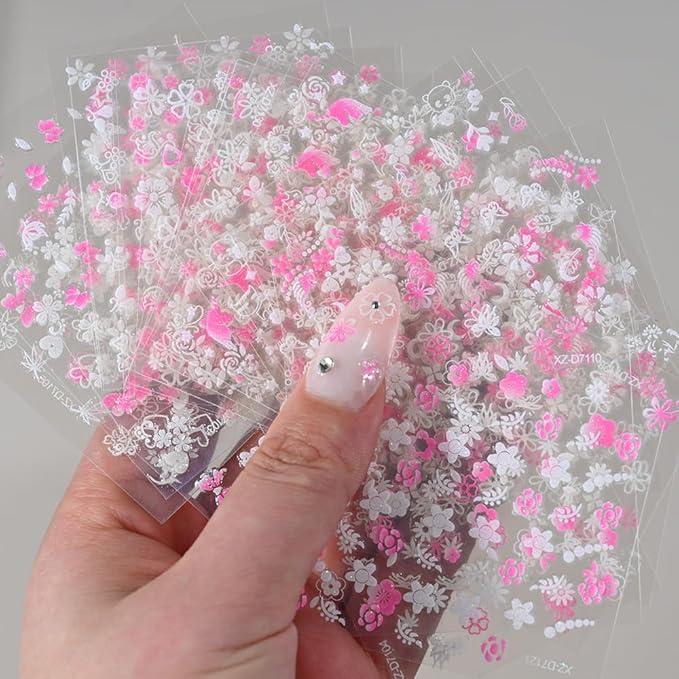 30 Sheets Flower Nail Stickers Floral Nail Art Stickers 3D Embossed Self Adhesive Nail Decals Rose Butterfly Star Heart Nails Design Nail Art Decals for Women Manicure DIY Decoration