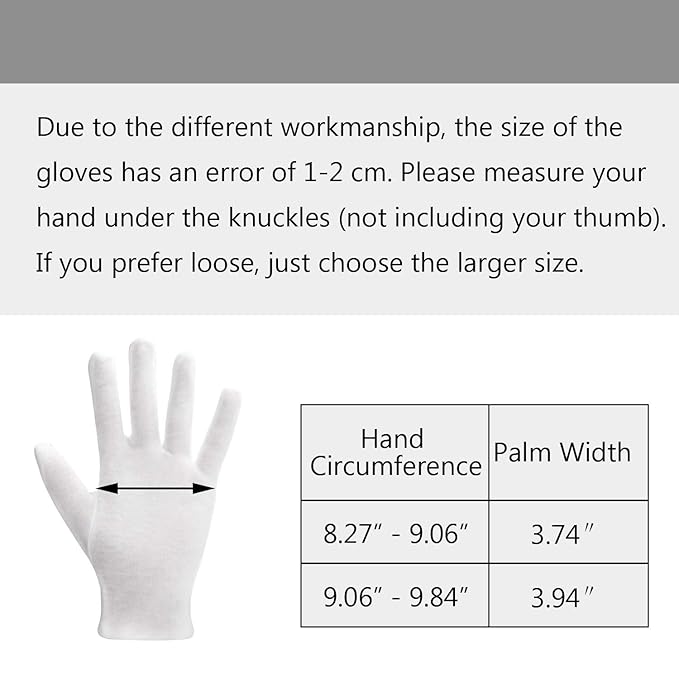 10 Pairs Archival Photo Gloves, White Work Gloves for Handling Art Working Photography Womens Cloth Gloves Liners Bulk for Handling Jewelry, Film, Photo, Coin Metal Inspection Men & Women