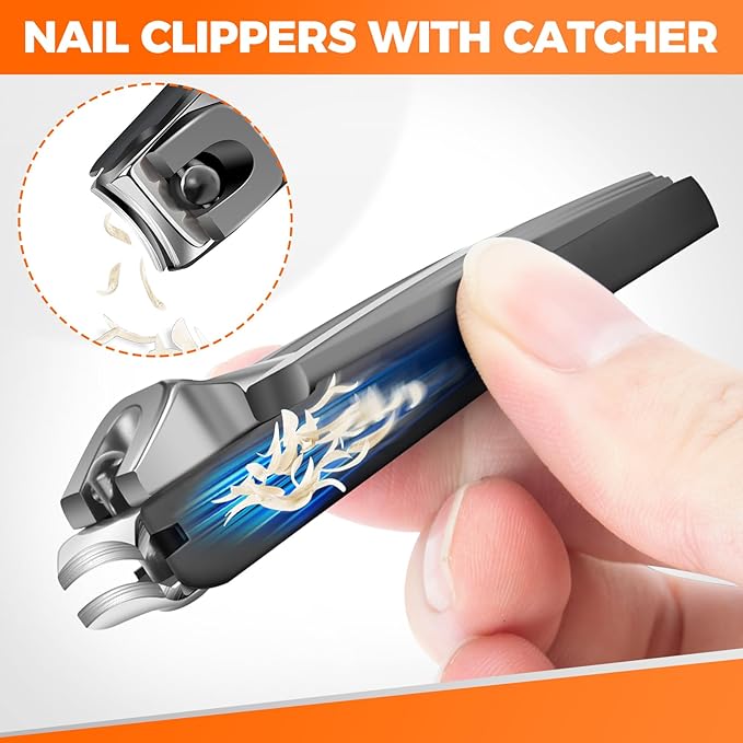 Nail Clippers for Men Thick Nails, Sharp Anti Splash Fingernail Clipper Adult Nail Cutter with Catcher Long Handle, Heavy Duty Large Toenail Clippers for Seniors Thick Toenails with Wide Jaw Opening