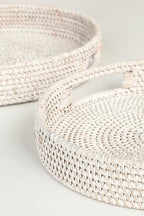 HITOMEN 11.8" Hand-Woven Round Rattan Serving Tray Decorative Wicker Trays - Image 5