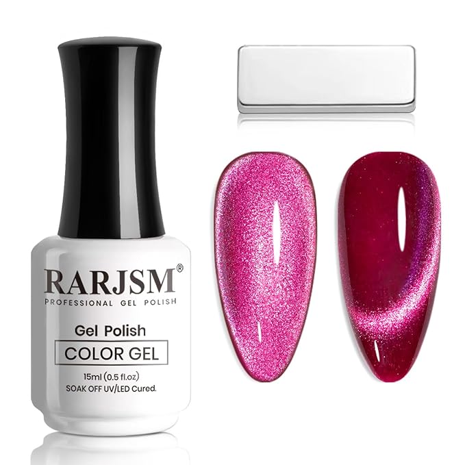 RARJSM 9D Magnetic Cat Eye Gel Nail Polish Purple Pink Silver Velvet Cateye Gel Polish 15ml Galaxy Universal Glitter Shimmer Ice Gel Polish with Magnet Stick UV LED Curing Require Soak Off Home Salon