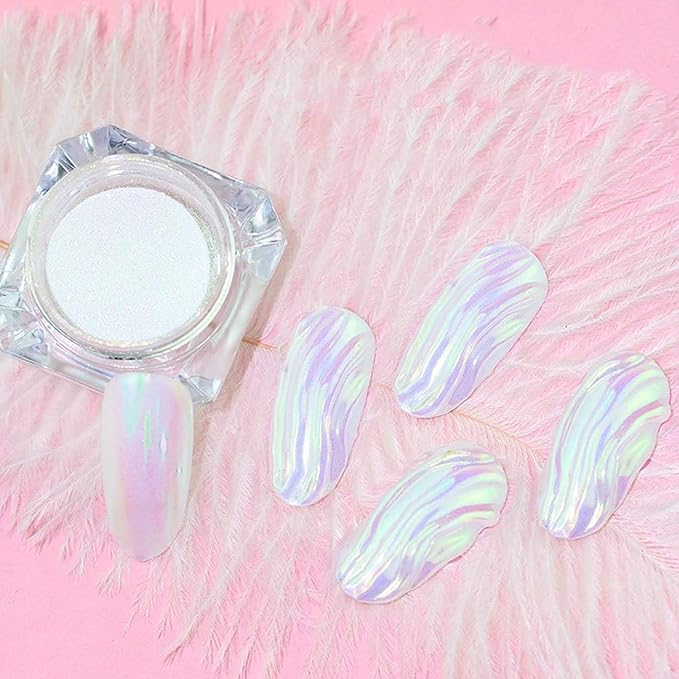 Holographic Nail Powder - White Pearl Chrome Dust, Fairy Dust Glitter, Pearl Pigment