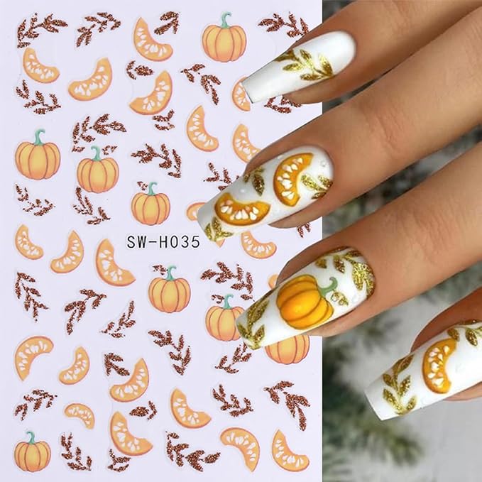 6 Sheets Fall Nail Stickers 3D Self Adhesive Thanksgiving Nail Decals Cute Pumpkin Nail Art Stickers Sunflower Maple Leaf Flower Nail Design Sticker Supplies for Women DIY Autumn Nail Decoration