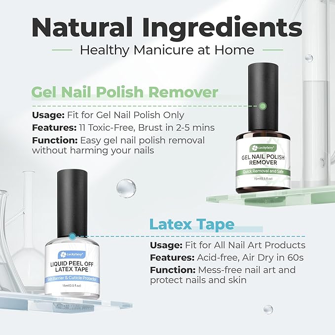 Gel Nail Polish Remover: 15ml Nail Polish Remover with Liquid Latex for Nails Peel off, Fast & Easy Remove Gel Polish in 2-5 Minutes, No Soaking or Wrapping, Cuticle Protectors