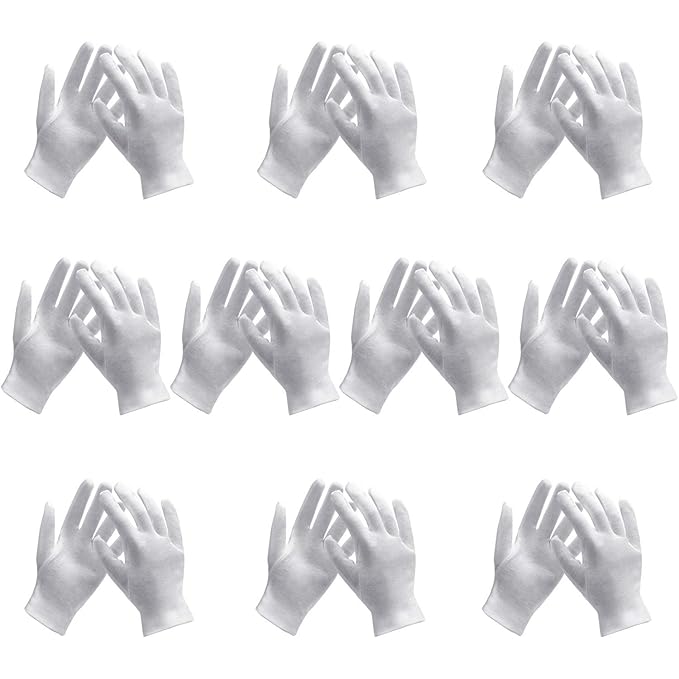 10 Pairs Archival Photo Gloves, White Work Gloves for Handling Art Working Photography Womens Cloth Gloves Liners Bulk for Handling Jewelry, Film, Photo, Coin Metal Inspection Men & Women