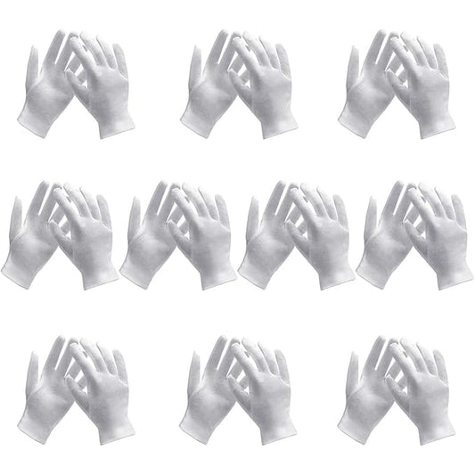 10 Pairs Archival Photo Gloves, White Work Gloves for Handling Art Working Photography Womens Cloth Gloves Liners Bulk for Handling Jewelry, Film, Photo, Coin Metal Inspection Men & Women
